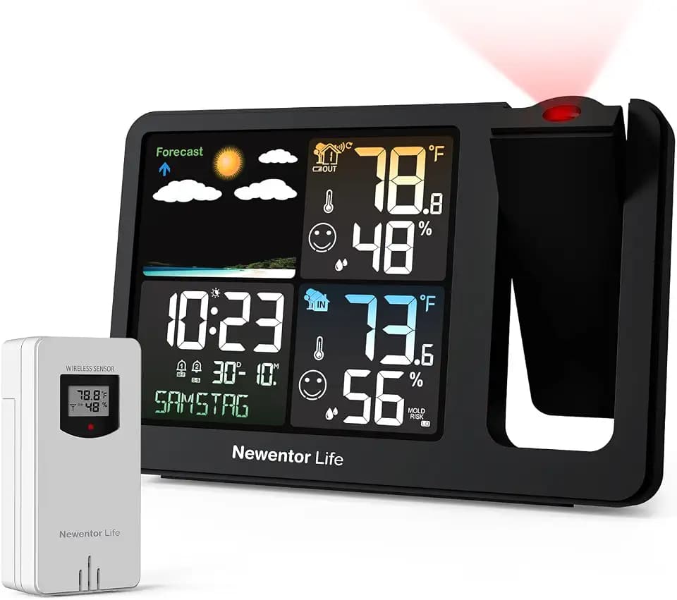 Newentor Projection Alarm Clock, 2-in-1 Weather Station, Red Projection