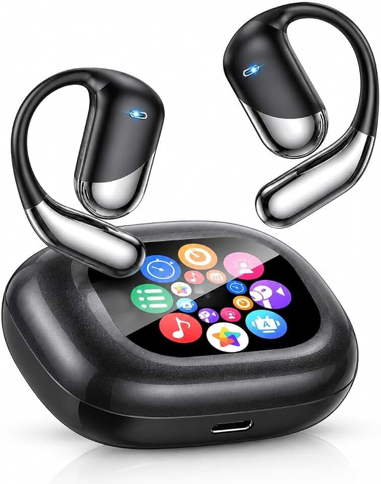Bluetooth 6.1 Open Ear Headphones with Touch Screen Charging Case, Real Time Interpreter