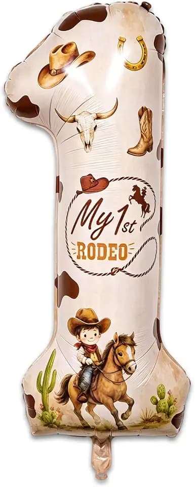 My First Rodeo Decorations, 40'' Western Cowboy Number 1 Foil Balloon for Boys’ 1st Wild West Birthday Party Decorations