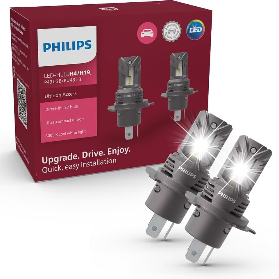 Philips Ultinon Access LED car headlight bulb (H4), ultra-compact direct-fit, +80%, 6.000K, set of 2