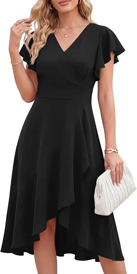 ANRABESS Womens Fall Wedding Guest Cocktail Semi Formal Wrap Midi Dresses
