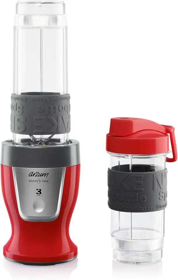 Arzum AR1032 Shake'n Take Personal Blender To Go, 300 W Smoothie Maker Mit 570 ml Und 400 ml BPA-Freien Flaschen, Edelstahlklingen Für Eiszerkleinerung