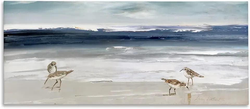 'Sandpipers Grazing Sea Shore'| Canvas Art