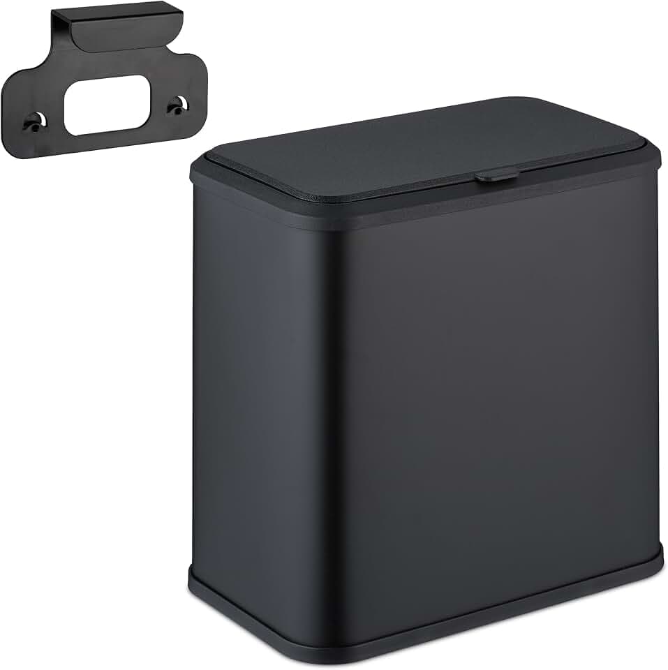 Relaxdays Mülleimer aufhängbar, 5 Liter, Küche und Bad, Inneneimer, Metall und Kunststoff, Kosmetikmülleimer, schwarz