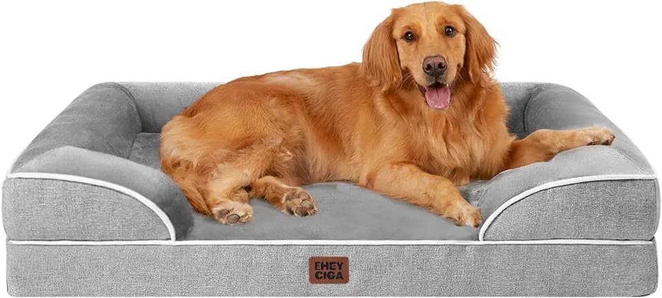 EHEYCIGA Orthopädisches Hundebett Grosse Hunde, 112x81cm, Grau | Orthopädischer Eierkistenschaum, Waschbarer und Wasserdichte Bezug, Rutschfester Boden, Reversibles Design, Atmungsaktiv