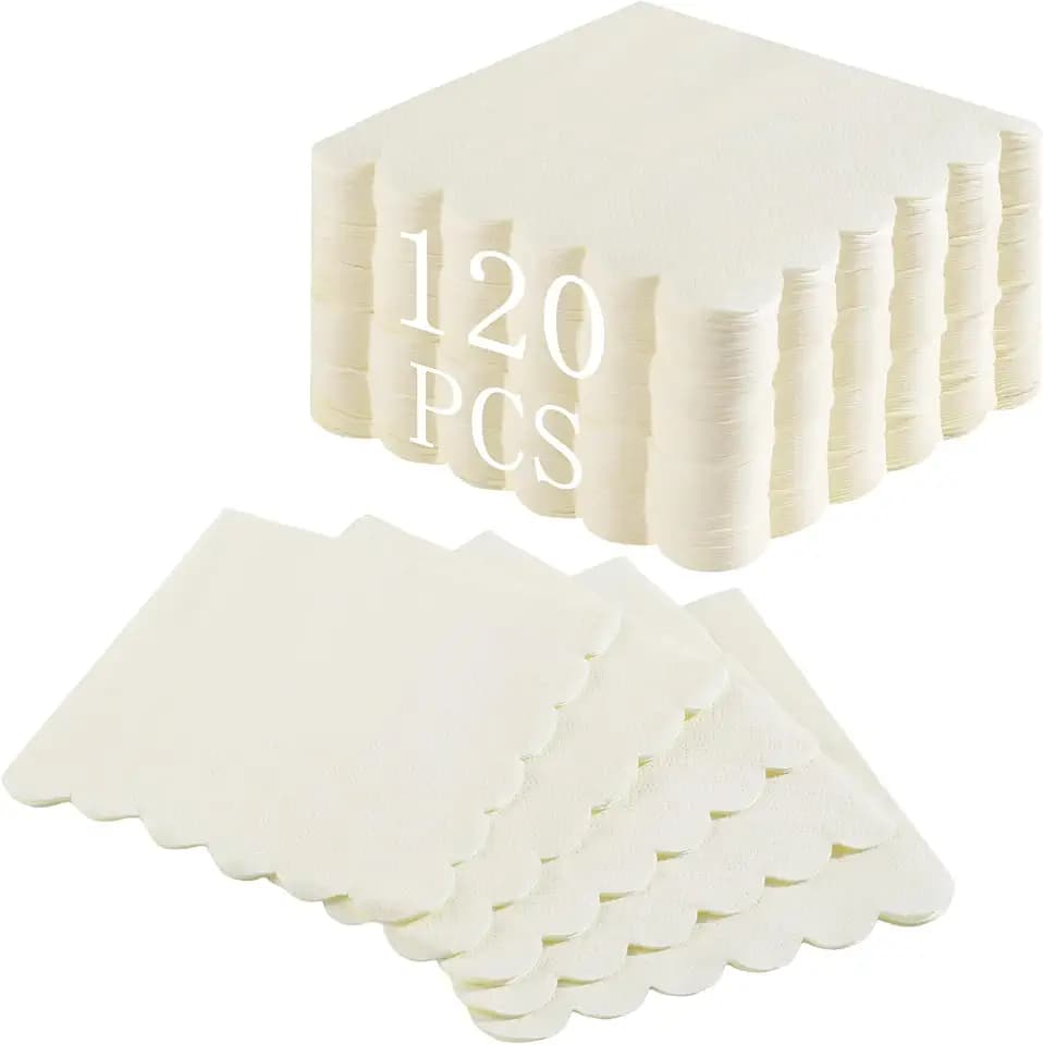 NatNarr 120 Pcs Cocktail Napkins Scalloped Ivory Paper Napkins