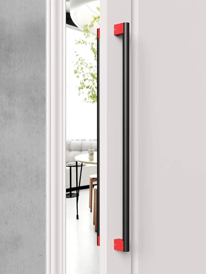 Mengshi Front Door Handle Black Thicken 1.5mm Heavy Duty Handle Commercial Stainless Steel Push Pull Door Handle Moder (Length 48 inches, Black+red)