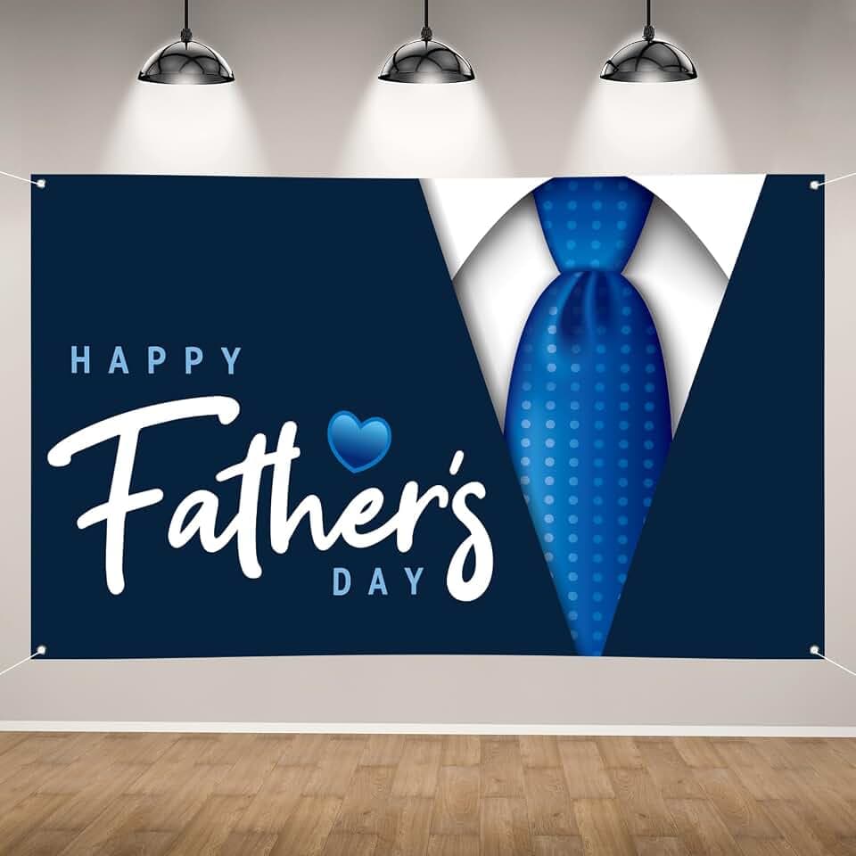 Happy Father’s Day Backdrop First Fathers Day Flag Banner Blue Necktie Super Dad Family Party Decoration and Supplies for Home and Party-71×43''