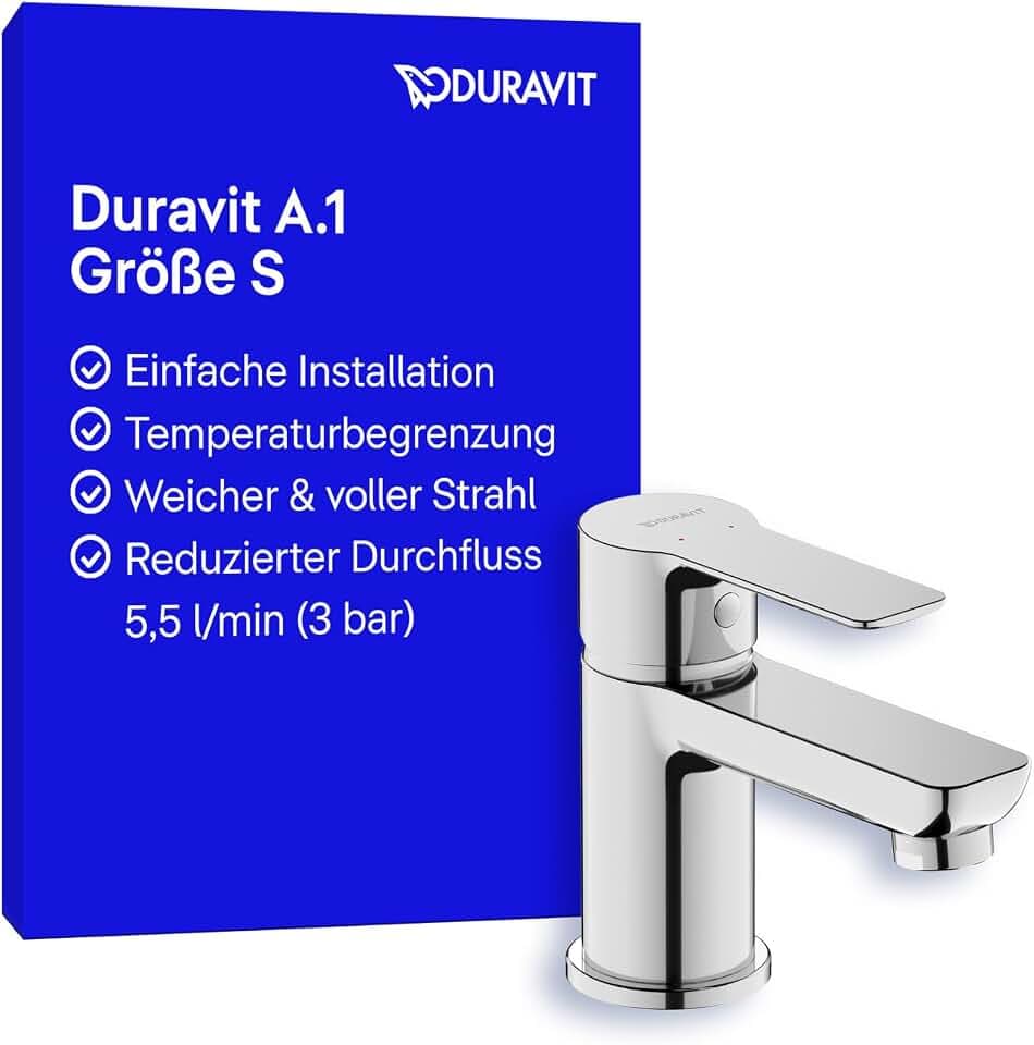 Duravit A.1 Waschtischarmatur, Größe S (Auslauf Höhe 67 mm), Wasserhahn Bad, Waschbecken Armatur, Chrom