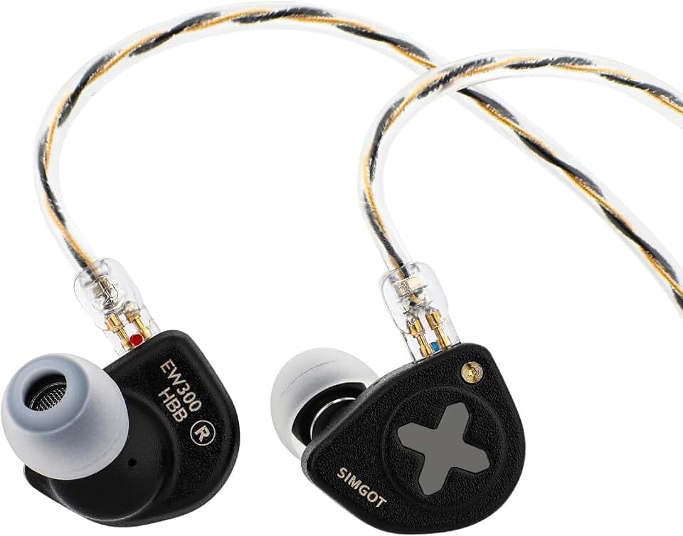 LINSOUL SIMGOT EW300 1DD+1Planar+1PZT Hybrid Treiber In Ear Monitor, Kabelgebundene Ohrhörer IEM, Gaming-Kopfhörer mit abnehmbaren Düsen, versilbertes OFC IEM-Kabel für Audiophile Musiker (EW300 HBB)