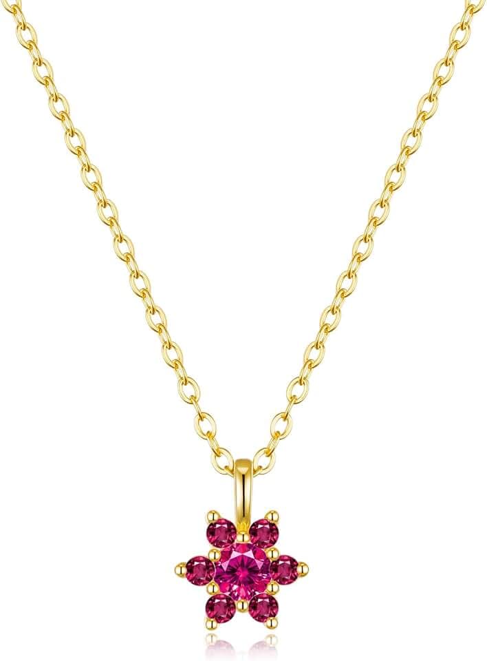 the City Birthstone Necklace for Women, 14K Gold Plated Dainty Flower Necklace Gold Cubic Zirconia Necklaces for Women Trendy Non-Tarnish Jewelry for Birthday Gifts