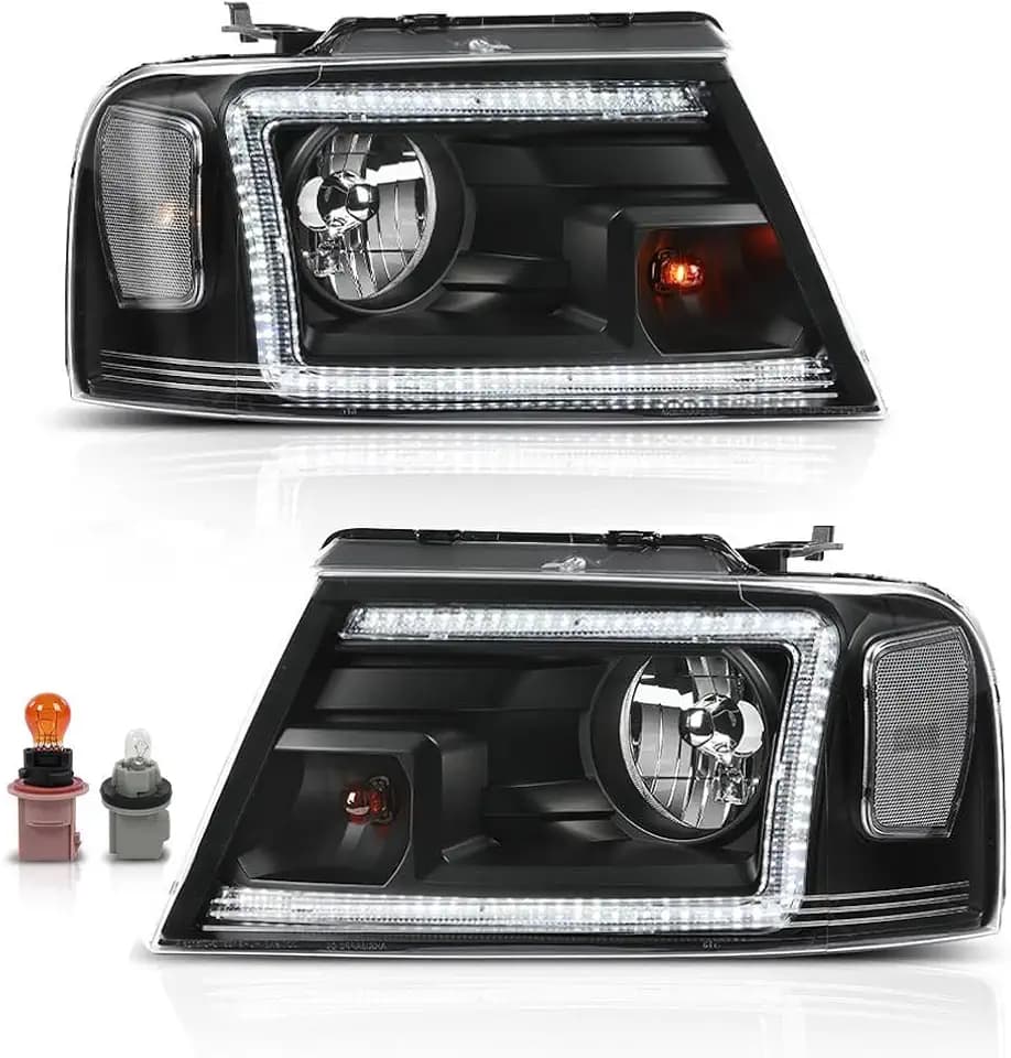 PIT66 LED DRL Headlights Assembly Fit 2004-2008 Ford F150, 06-08 Mark LT