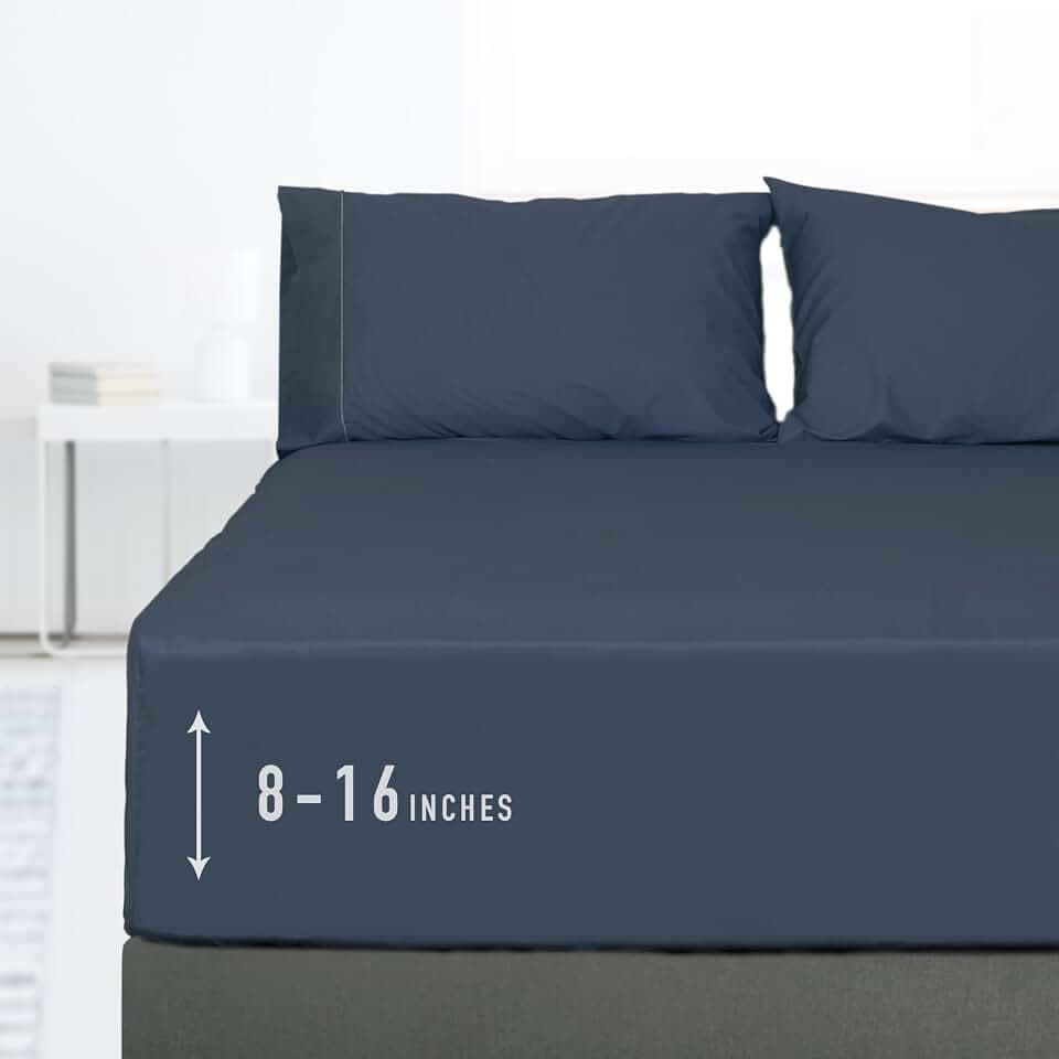 Sunflower Queen Fitted Sheet, 100% Cotton Sateen Bottom Sheet, Blue Indigo