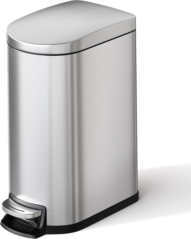 IDEALHOUSE 2.6gal/10L Slim Bathroom Trash Can with Lid Soft Close, Sliver