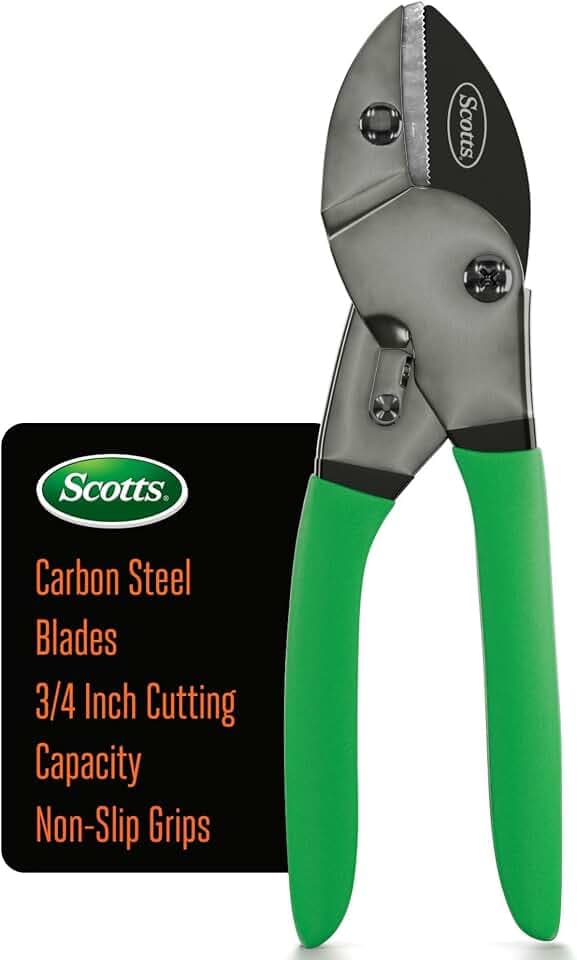 Scotts 8 in. Anvil Pruning Shears – 1/2 in. Cutting Capacity, Heavy-Duty Garden Pruner for Dry Stems and Dead Wood, Sap Resistant – Comfort Grip with Sharp Carbon Steel Blade for Yard and Garden Use