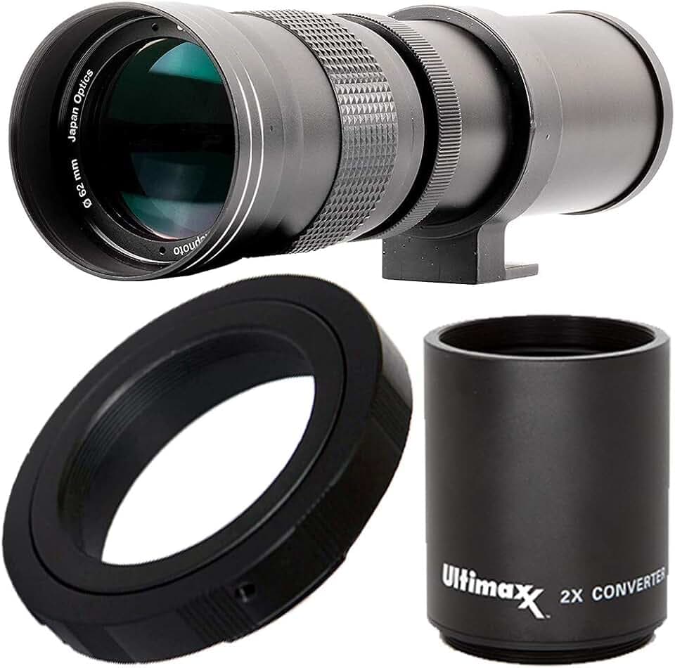 Ultimaxx 420-800mm (w/Converter 840-1600mm) f/8.3-16 HD Manual Telephoto Zoom T-Mount Lens Kit for Canon EOS 9000D 800D 760D 750D 700D 1300D 1200D T100, 4000D, 3000D, 2000D, 1500D DSLR Cameras