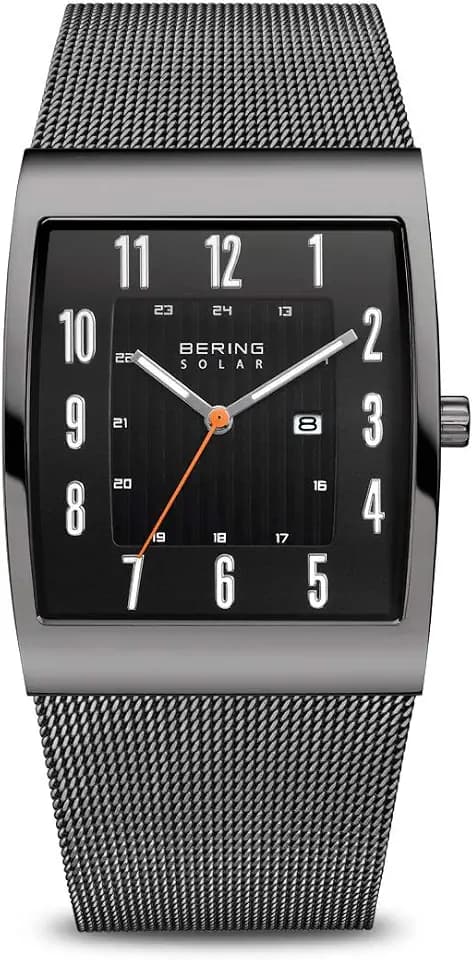 Bering Herren Solar Uhr | Armbanduhr 33 mm Edelstahlgehäuse und Zifferblatt | Milanaisearmband | Saphierglas | 3 ATM | 16433