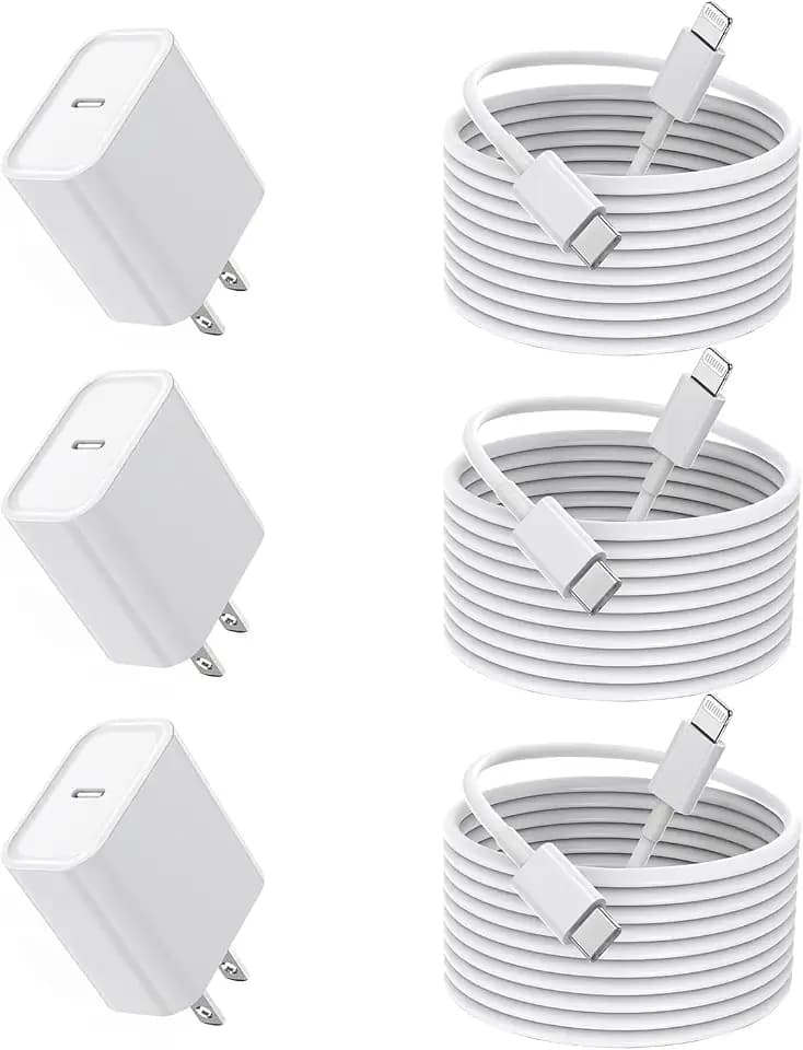 10Foot iPhone Fast Charger, [Apple MFi Certified] 3Pack USB C Charger Block