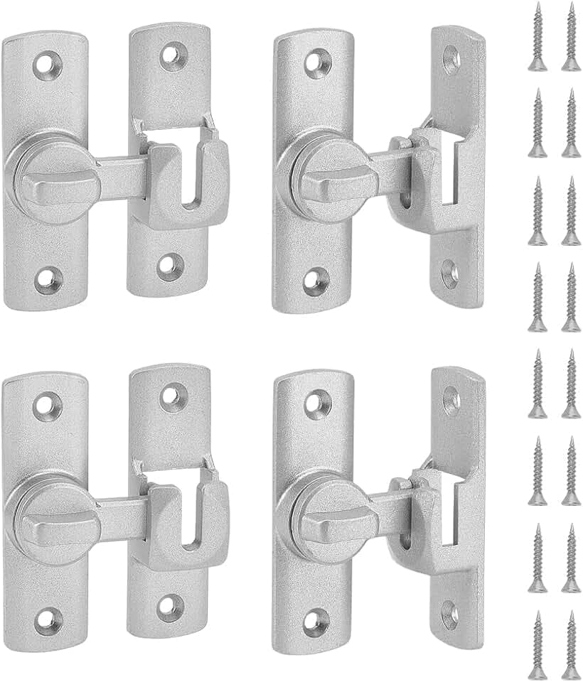 4 Pack 90/180 Degree Flip Barn Door Lock Silver Security Window Latch Zinc Alloy Right Angle Door Lock Flips Latch Lock for Barn Door Cabinet Window Bathroom Garden