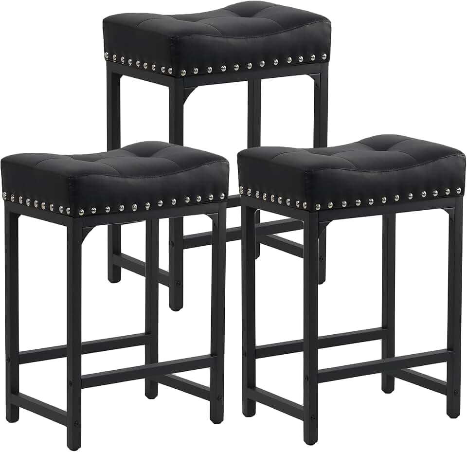 Black Bar Stools Set of 3, Counter Height Bar Stools for Kitchen Island
