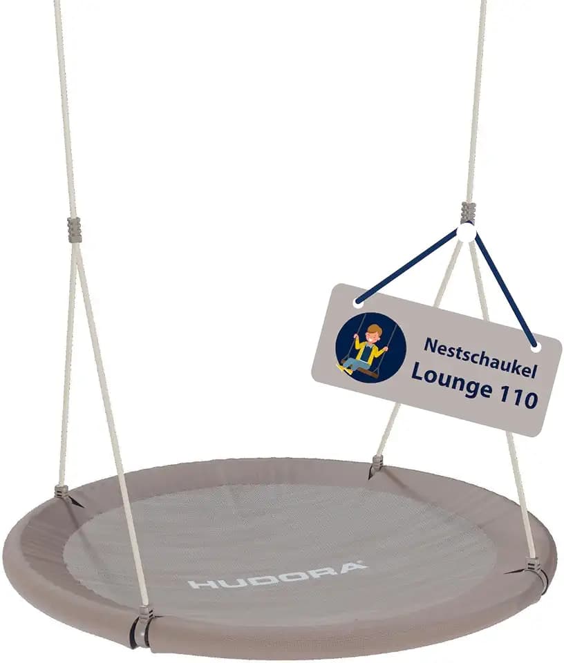 HUDORA Nestschaukel Lounge - Höhenverstellbare Hängeschaukel mit 110cm Durchmesser für bis zu 150kg - Schaukel mit geschlossener Sitzfläche - Familienschaukel für drinnen & draußen, Sand