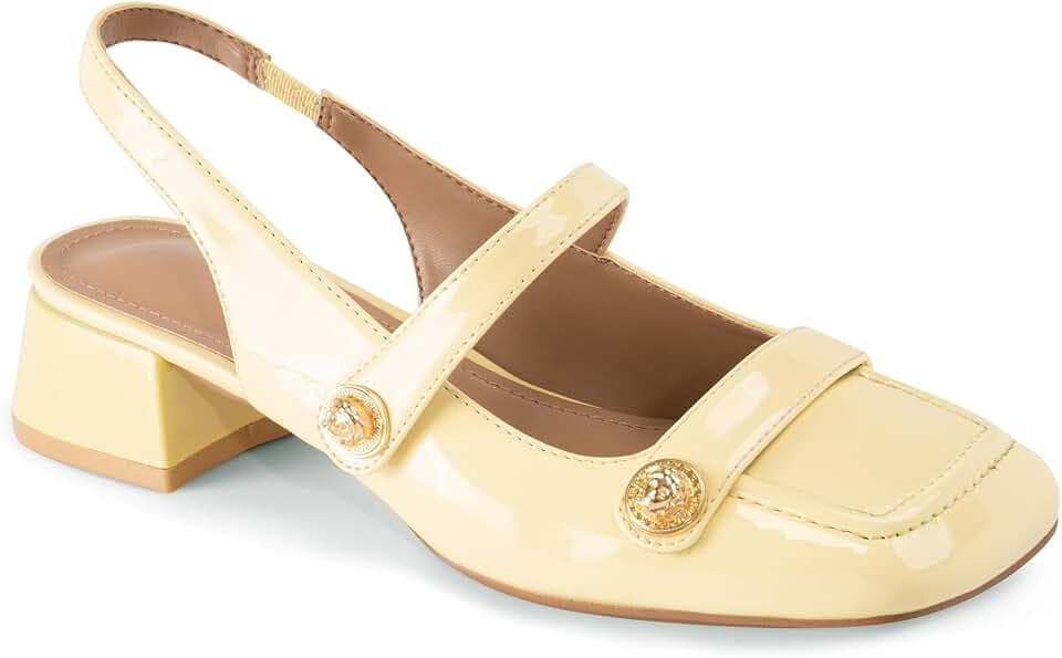Slingback Mary Jane Heels for Women Low Block Heel Closed Square Toe Pump Shoes Heels Classic Daily Office Dressy Shoes