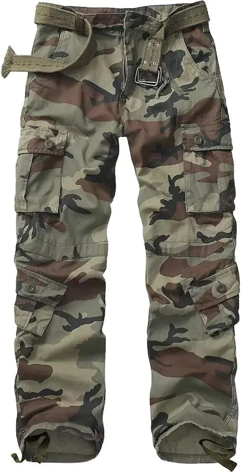 TRGPSG Men's Wild Cargo Pants, Camo Pants Cotton Casual Work Hiking Pants with 8 Pockets