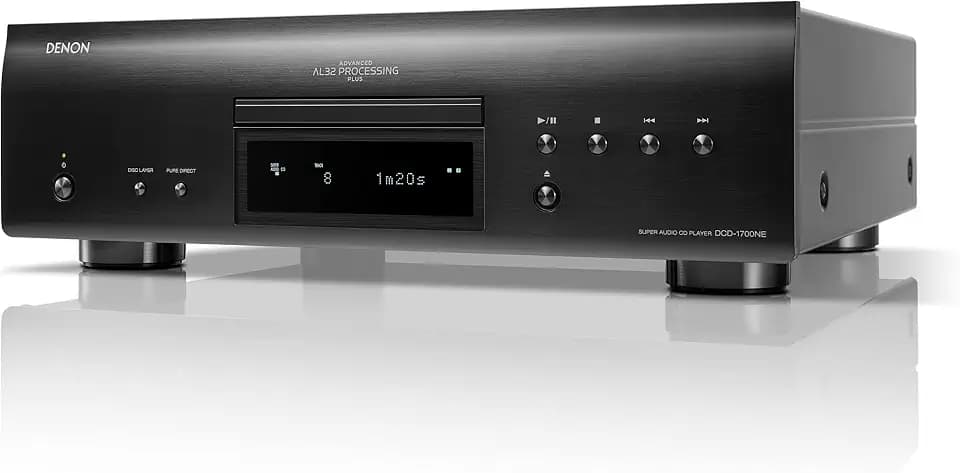Denon DCD-1700NE CD/SACD Player, Ultra-Precision 192kHz/32 Bit D/A Konverter, vibrationsbeständiges Design, Unterstützt DSD, FLAC, WAV Dateien, Pure Direct Mode, 2 Digitale Audioausgänge, Schwarz