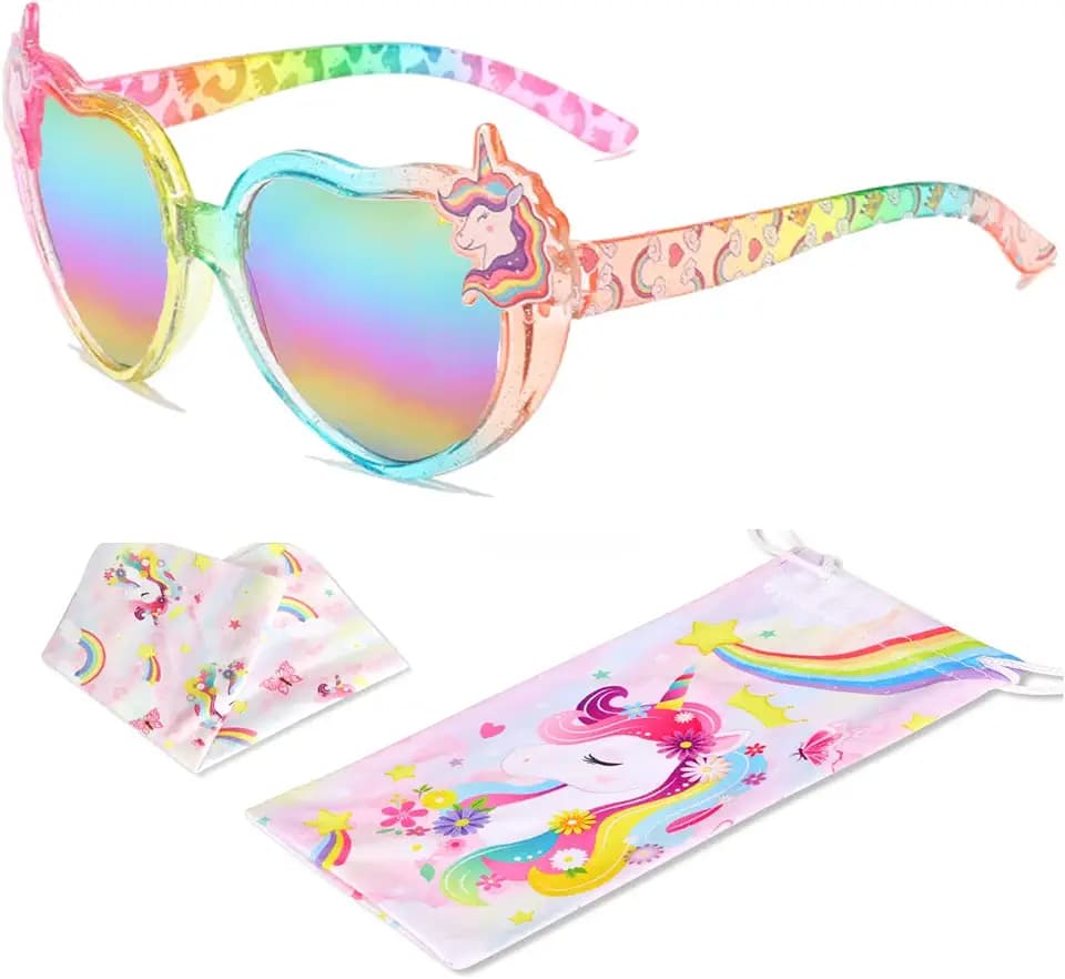 Einhorn Sonnenbrille Kinder Mädchen UV Schutz Kleinkind Sonnenbrillen mit Brillenhülle Sonnenbrillen Sommer Freien Dress up Brille Geschenke