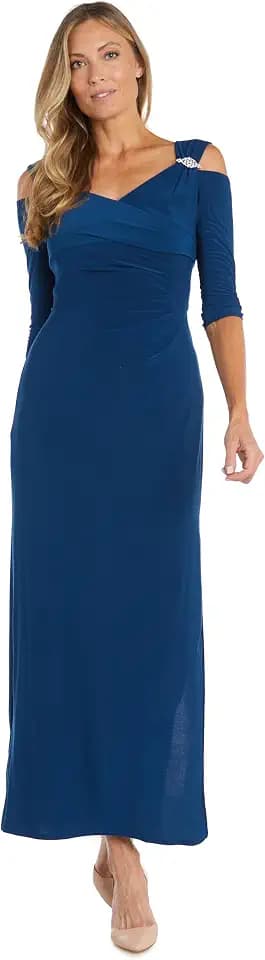 R&M Richards Women's Off The Shoulder Sweetheart Column Gown | Rhinestone Accent & Side Slit Dress | Cocktail & Party Attire