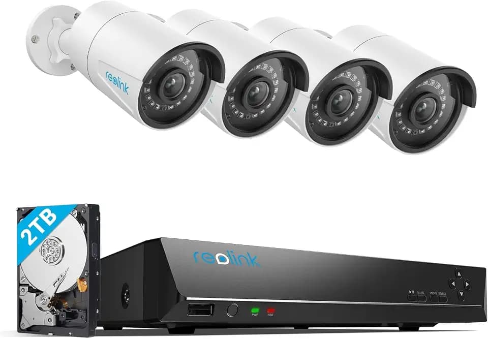 Reolink 5MP Überwachungskamera Aussen Set, Videoüberwachung mit 8CH 2TB HDD NVR und 4X 5MP PoE IP Outdoor Kamera, mit Personen-/Fahrzeugerkennung für 24/7 Überwachung, IR Nachtsicht, RLK8-410B4-5MP