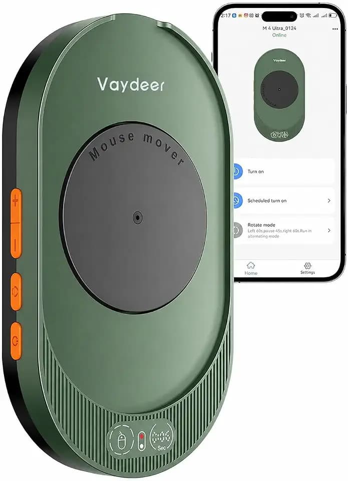 Vaydeer M4 Utra Mouse Mover with APP, Undetectable Mouse Jiggler Device with Remote Control and Timer Function, Driver-Free Shaker Wiggler Mouse Movement Simulation for Computer Awakening-Olive Green