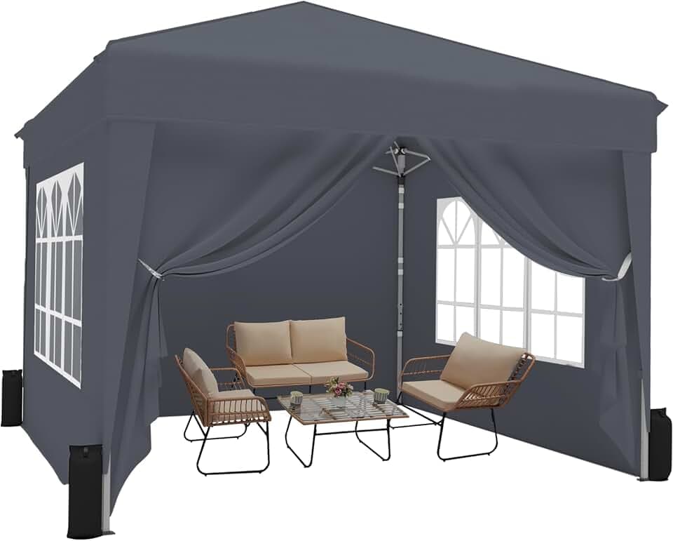 10x10 Pop Up Canopy Tent with Sidewalls x 4 – Easy Setup Canopy Tent, Waterproof, UV-Resistant, Portable with Carry Bag for Outdoor Events, Camping, and Backyard Parties – Dark Gray