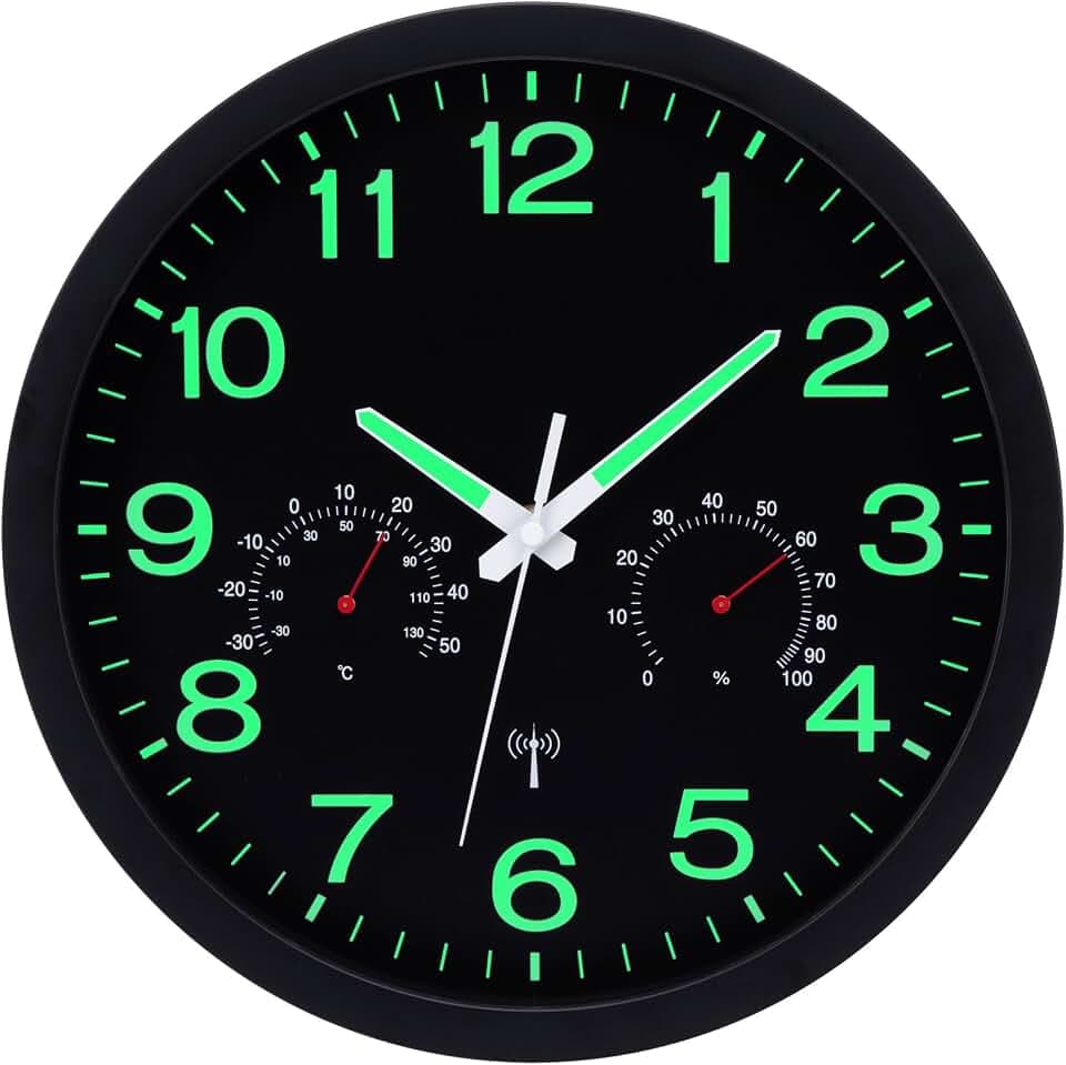 VIVILINEN Wanduhr Funk Leuchtend mit Thermometer und Hygrometer
