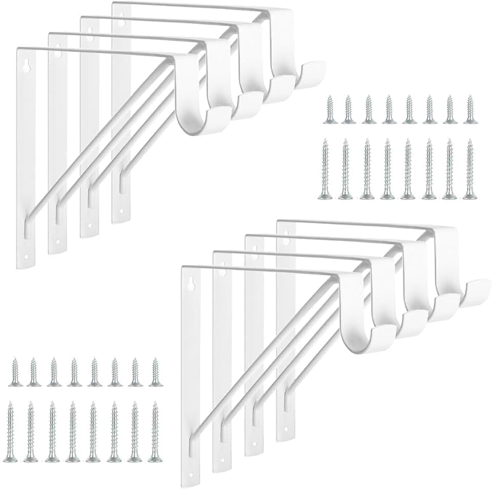 8 Pack Heavy Duty Closet Shelf & Rod Brackets, Wall Mounted Closet Shelf Brackets, 11 x 10.2 Inch Closet Shelf Brackets with Rod Support, White