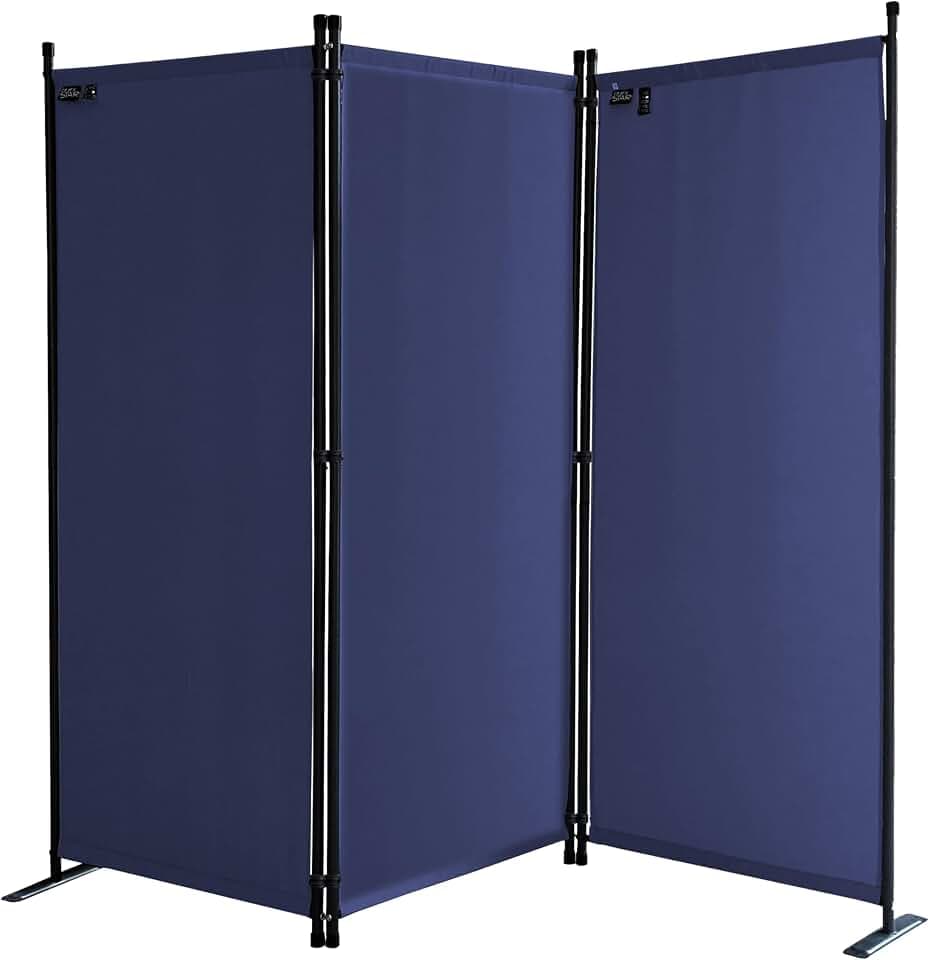 QUICK STAR Paravent 3 Teilig 170 x 165 cm Blau - Garten & Balkon Sichtschutz Stellwand Innen & Außen - Raumteiler Trennwand Faltbar Blickdicht & Wetterfest