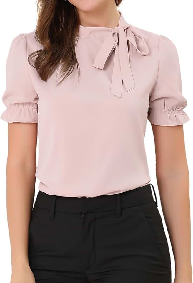 Allegra K Damen Sommer Elegant Bluse 50er Jahre mit Schleife Schluppenbluse Festliche Blusen Kurzarm Panel Fliege Hals Rüschen Top