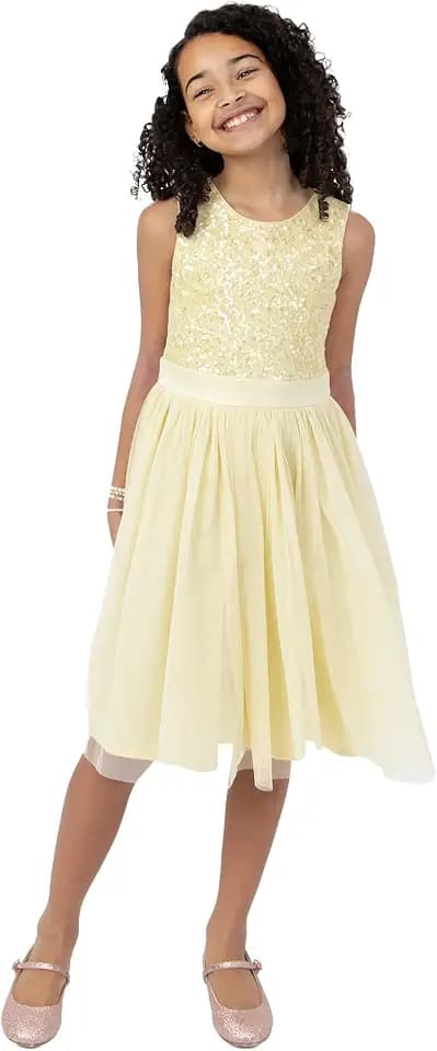 Maya Deluxe Mädchen Midi Dress for Girls Sequins Embellished Party Tutu Bridesmaids Wedding with Belt Bow Kleid