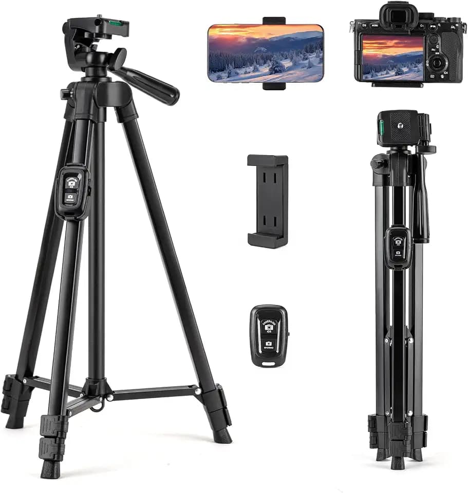 Fotopro Camera Tripod, 51'' Lightweight Portable Travel Tripods for Camera and Phone with 3-Way Head Remote Control Cellphone Holder Travel Bag, Aluminum Phone Tripod Stand for Recording LiveStreaming