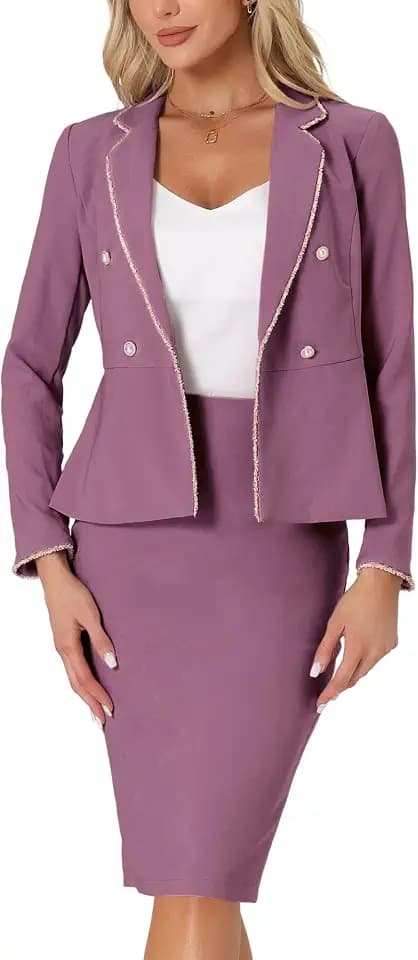 Allegra K Women's 2 Piece Skirt Suit Sets Business Casual Outfits