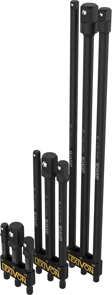 LEXIVON 9-Piece Impact Grade Socket Adapter Set - 3", 6", and 12" Extension Bit With Holder | 1/4", 3/8", and 1/2" Drive, Adapt Your Power Drill To High Torque Impact Wrench (LX-106)