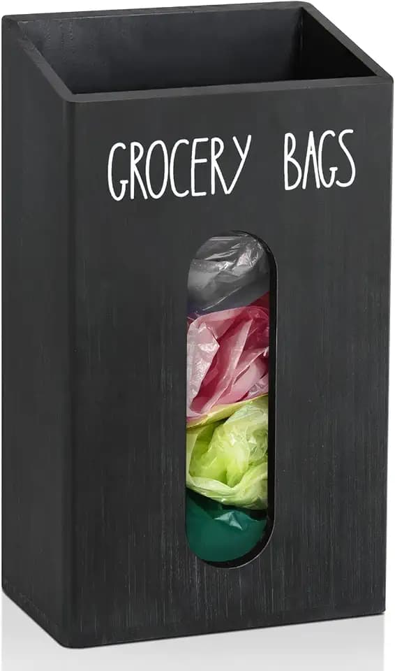 Farmhouse Wooden Grocery Bag Holder and Dispenser, Wall Mounted Plastic Bag Holder and Dispenser with Extra-Wide & Easy-Access Openings, Garbage Bag Dispenser Anti-Fingerprint Rustic Finish Bags Saver