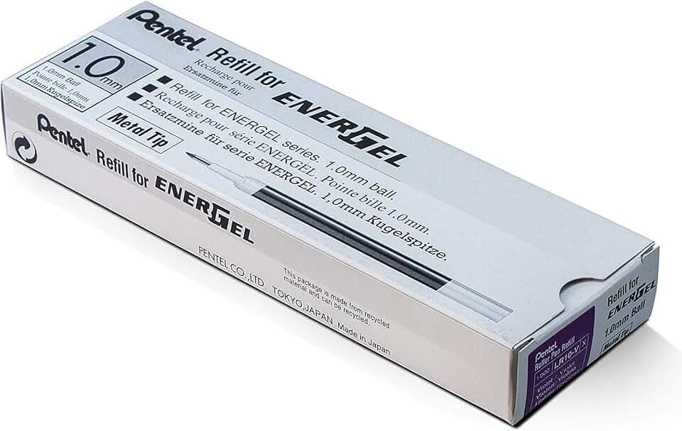 Pentel LR10-V EnerGel Nachfüllmine, 1,0 mm Kugeldurchmesser = 0,5 mm Strichstärke, 12 Stück, violett
