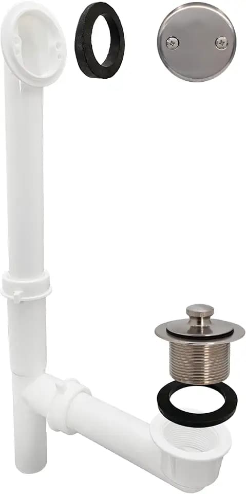 Westbrass 597244-07 White 1-1/2" Tubular Pull & Drain Bath Waste Drain Kit with 2-Hole Overflow Faceplate, Satin Nickel