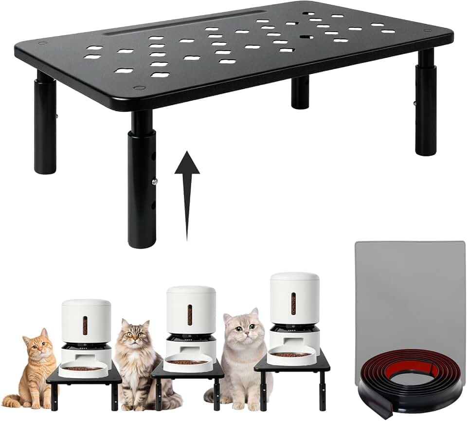 Adjustable Cat Food Stand for Automatic Feeder & Bowl, Non-Slip