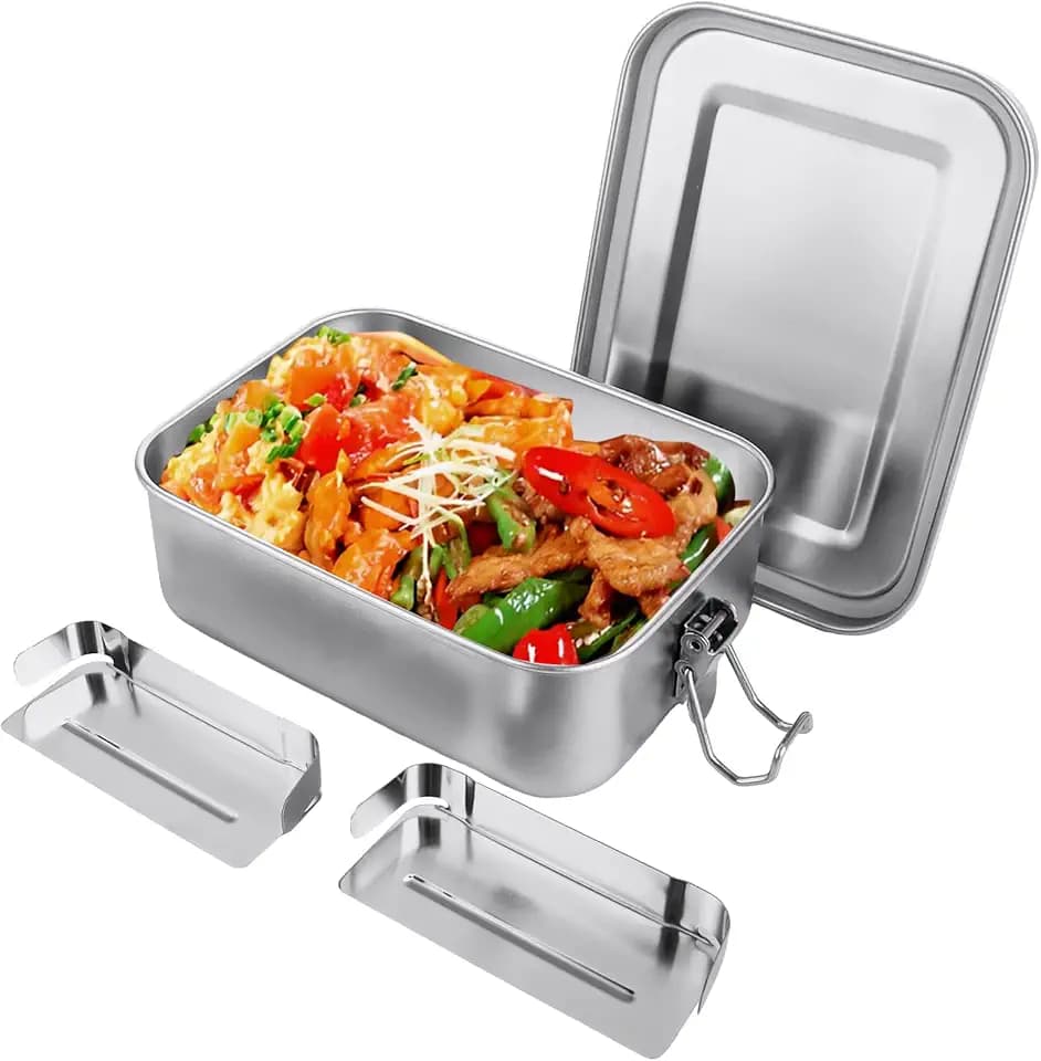 ASelected Brotdose 850 ML Edelstahl Brotdose 16.5x12.1x6cm Brotdose Edelstahl mit 2 Verschiebbaren Trennwänden Lunchbox für Picknick Schule Arbeit