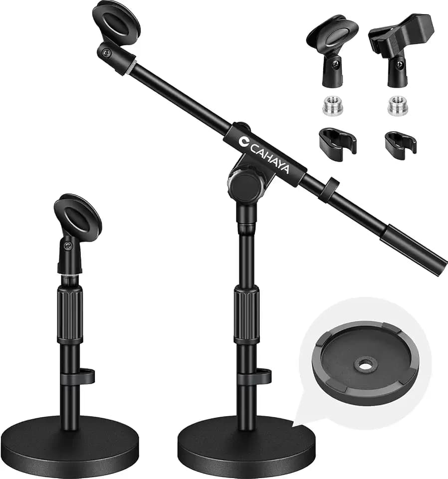 CAHAYA 3 in 1 Verbesserter Desktop Mikrofonständer: Verstellbarer Tisch-mikrofonständer mit 180°Drehbarem und Mikrofonclip, Geeignet für Konferenzreden, Spiele und Live-Übertragungen, CY0360