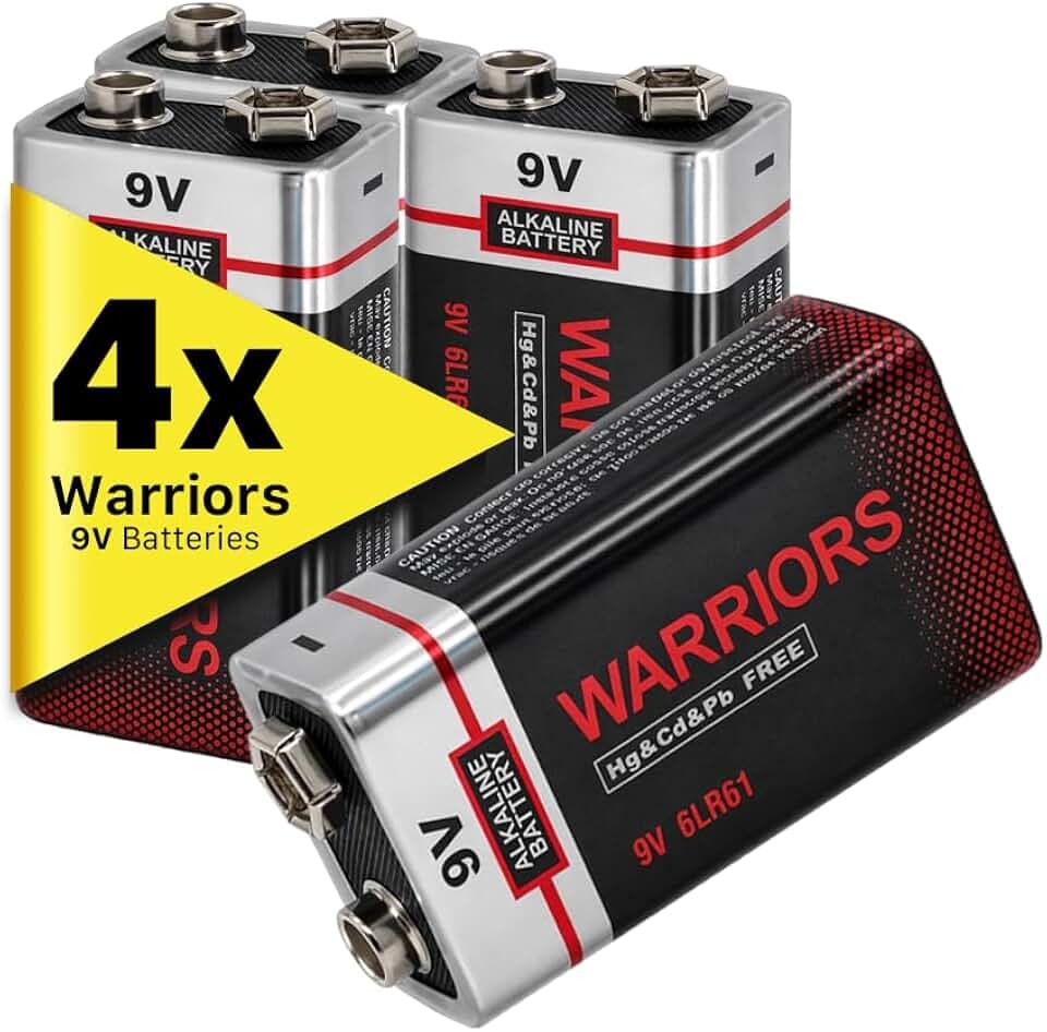 Warriors 4X 9V Alkaline Blockbatterien, 6LR61, Lange Lebensdauer