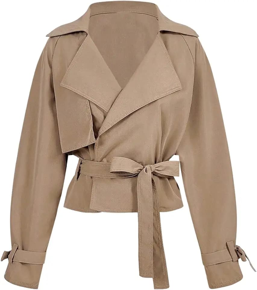 Verdusa Women's Wrap Tie Belted Trench Coat Lapel Collar Outerwear Fall Top