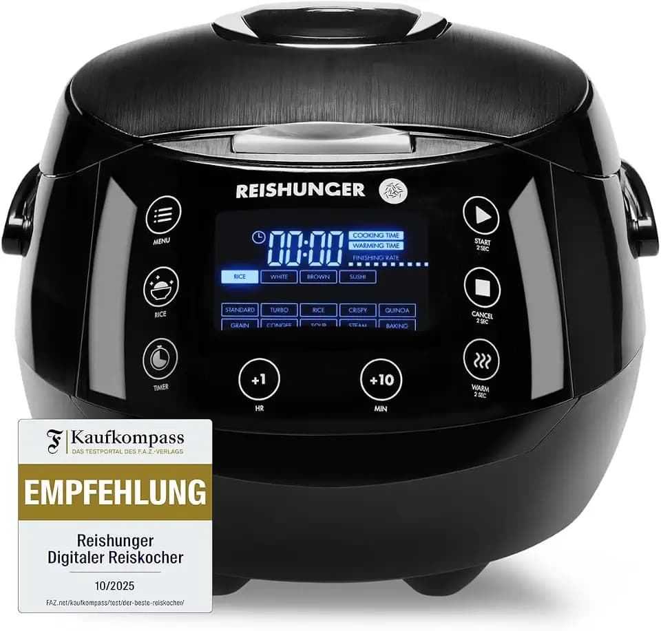 REISHUNGER Digitaler Reiskocher & Dampfgarer – 1,5L – Schwarz